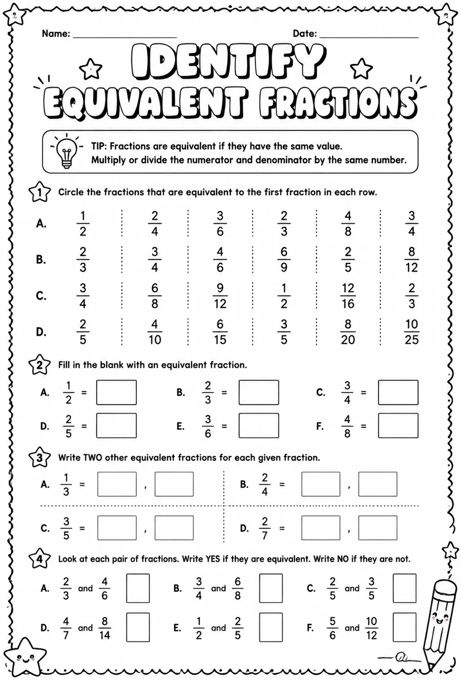 Identify equivalent fractions