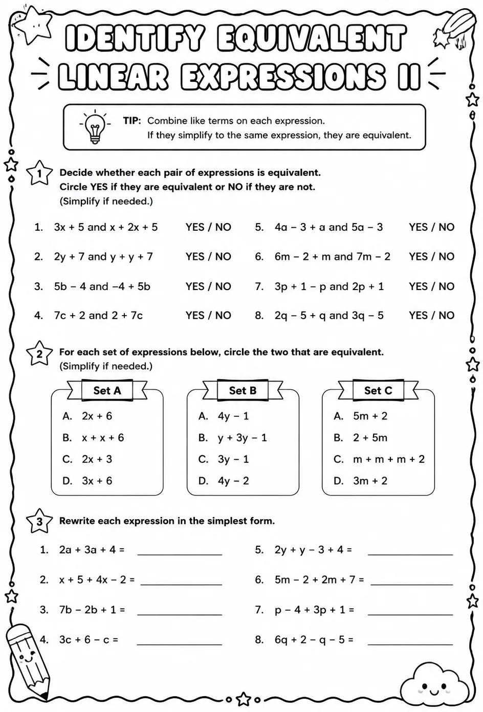 Identify equivalent linear expressions II