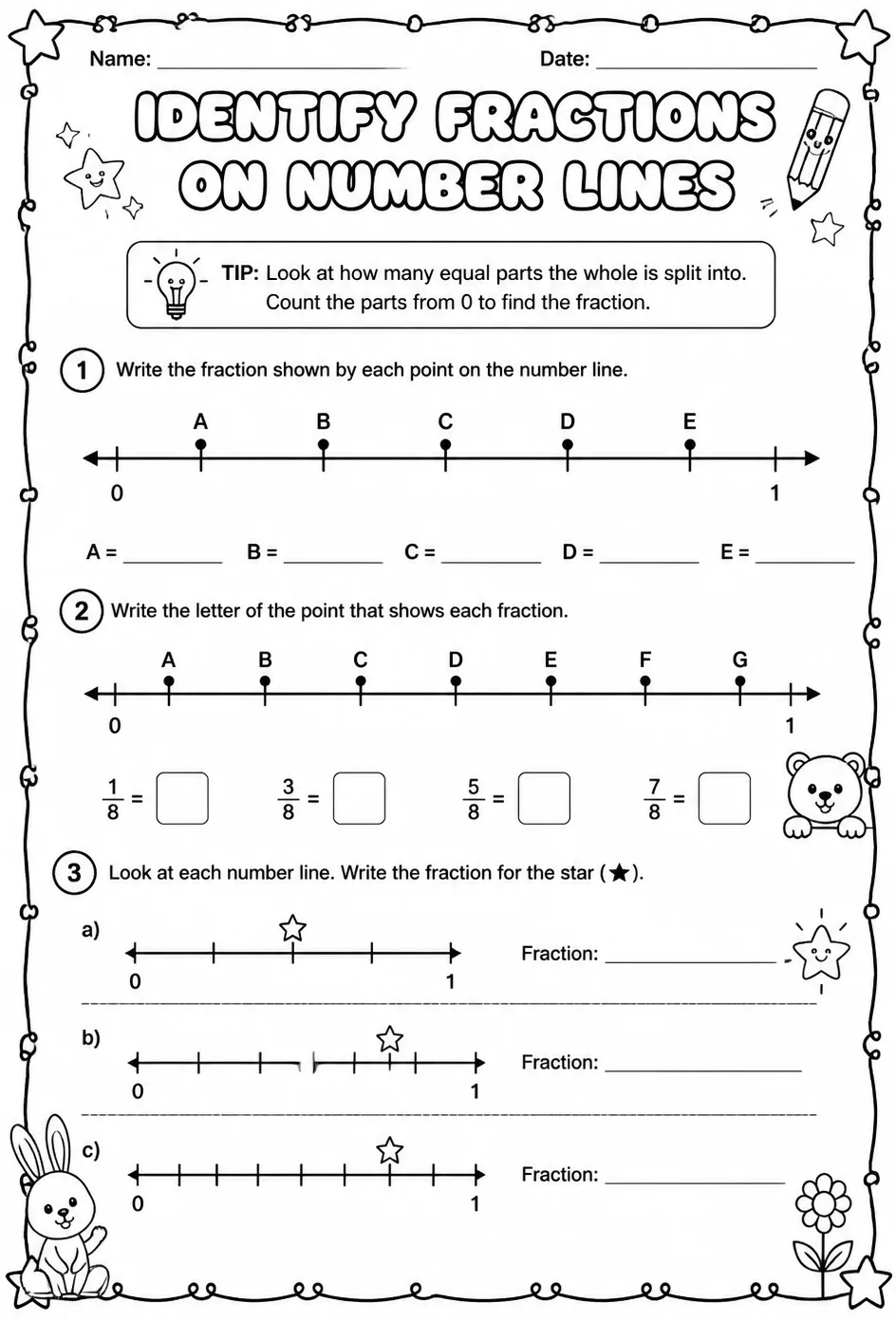 Identify fractions on number lines