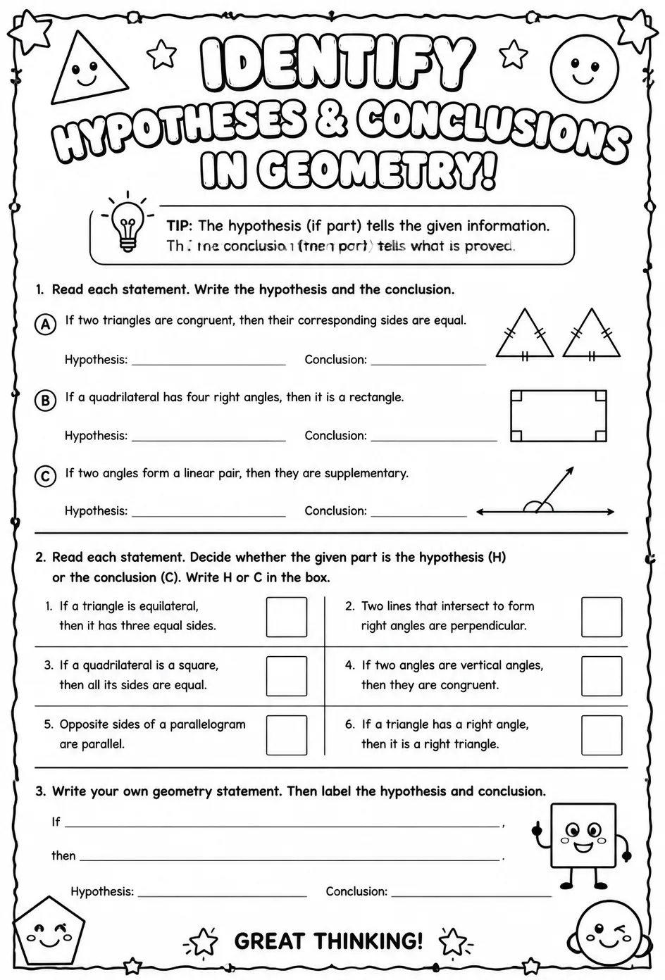 Identify hypotheses and conclusions