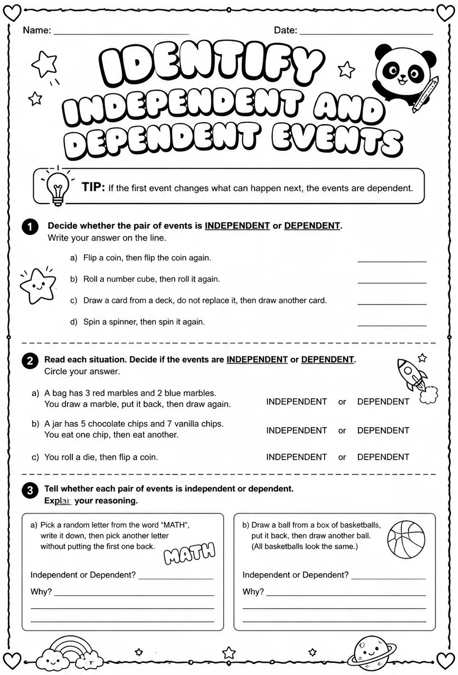 Identify independent and dependent events