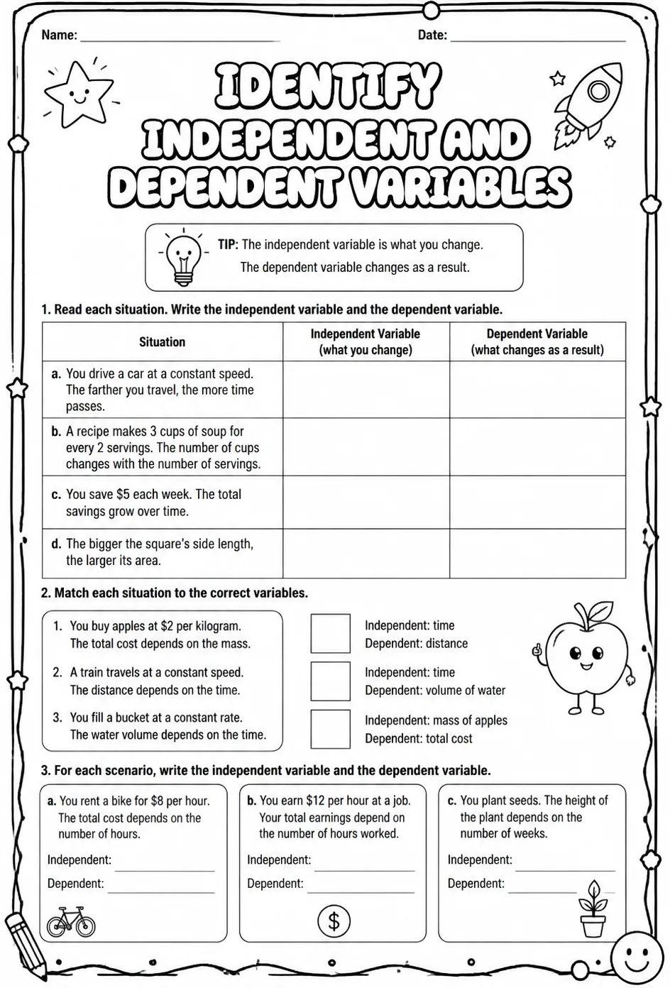 Identify independent and dependent variables