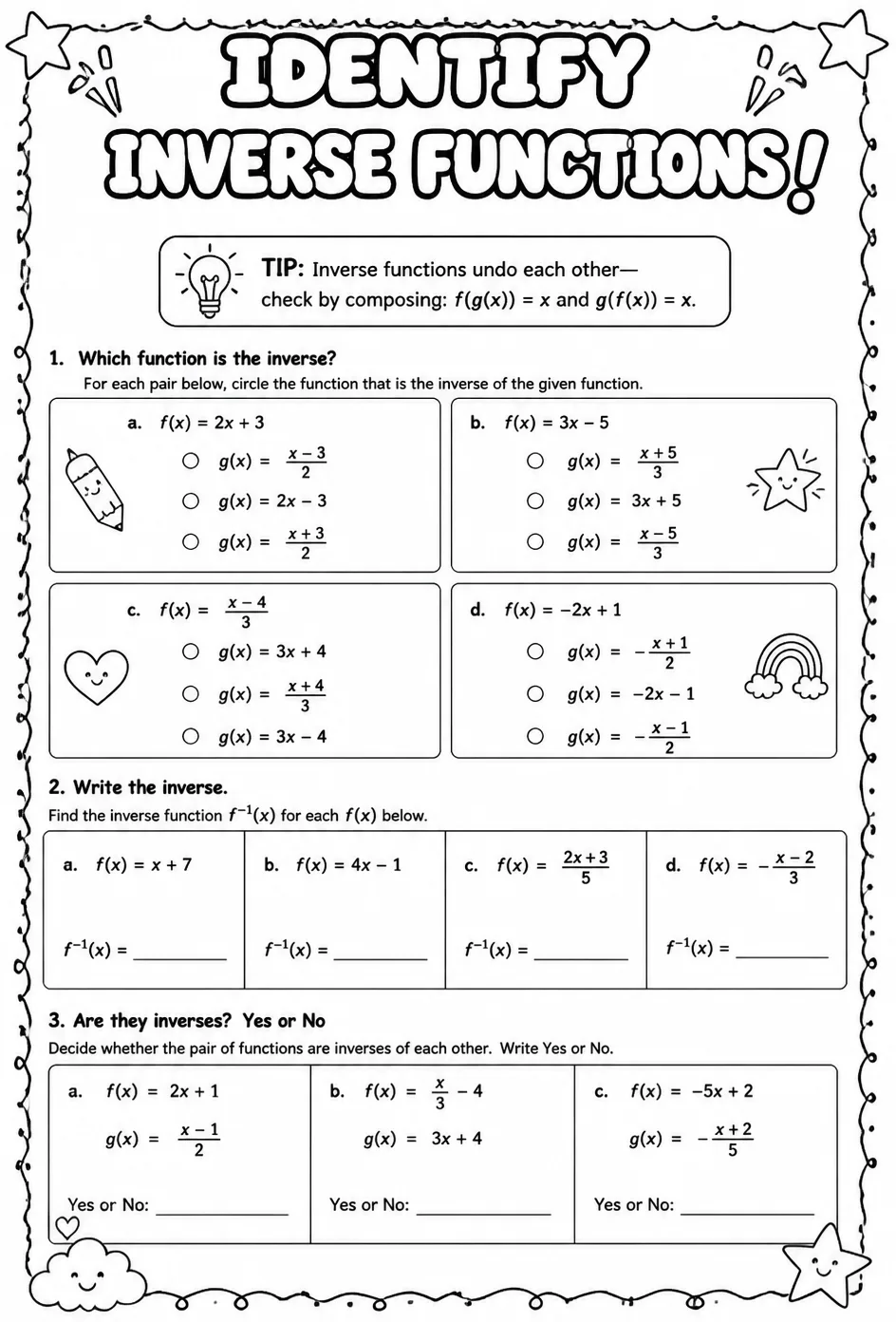Identify inverse functions