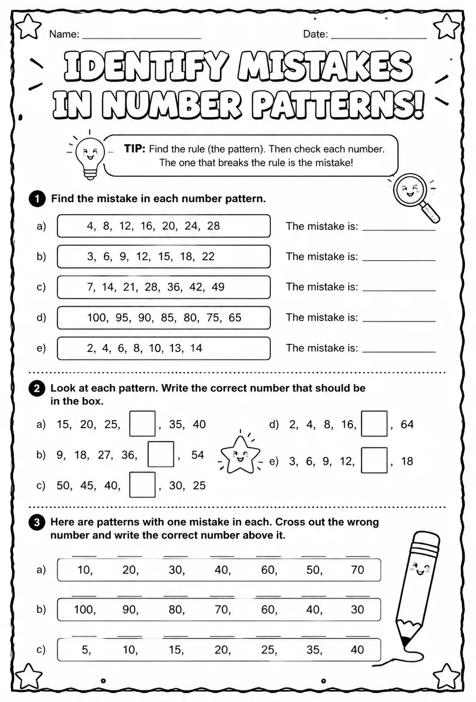 Identify mistakes in number patterns