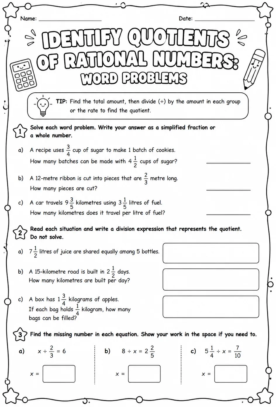 Identify quotients of rational numbers: word problems