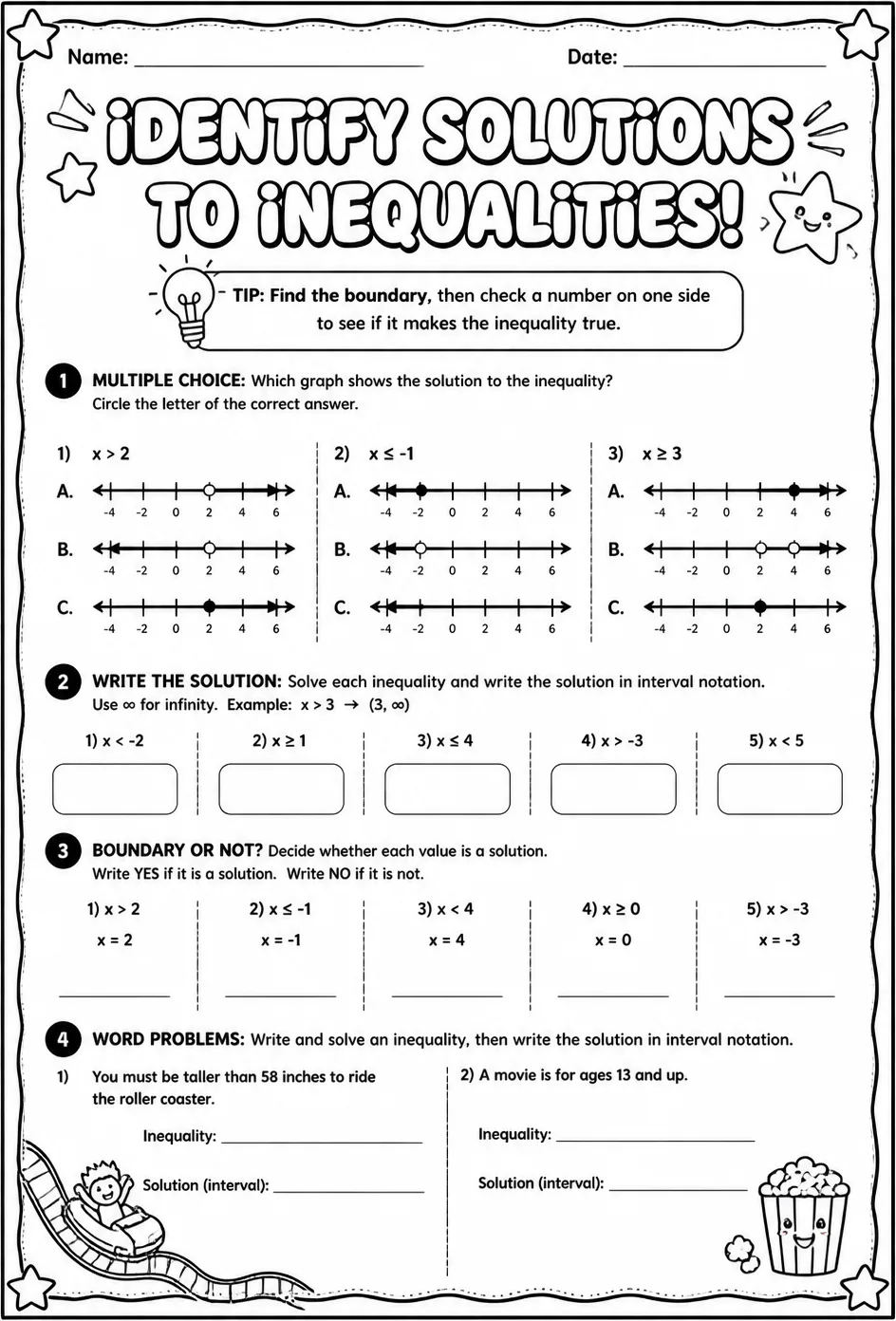 Identify solutions to inequalities