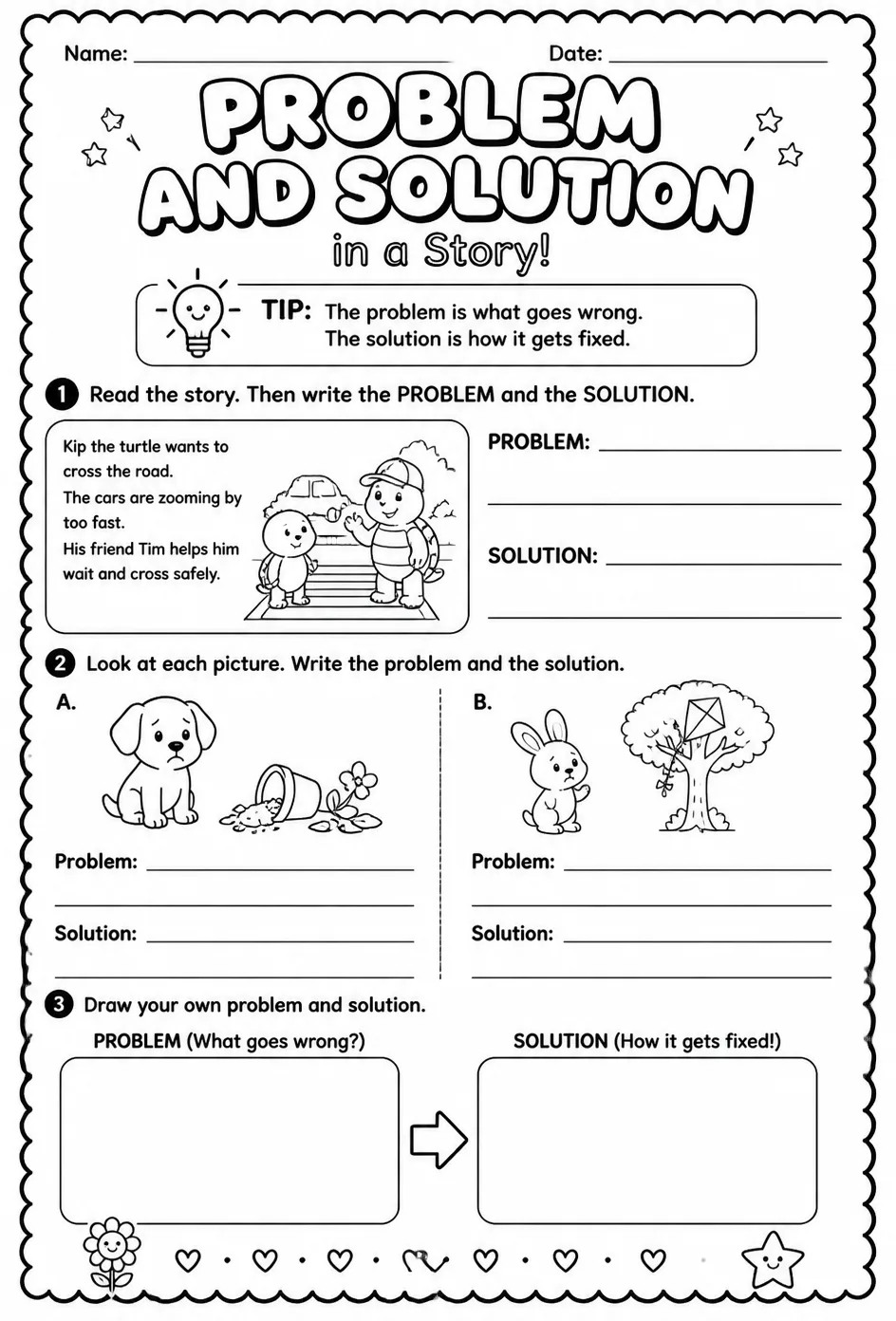 Identify the problem and solution in a story