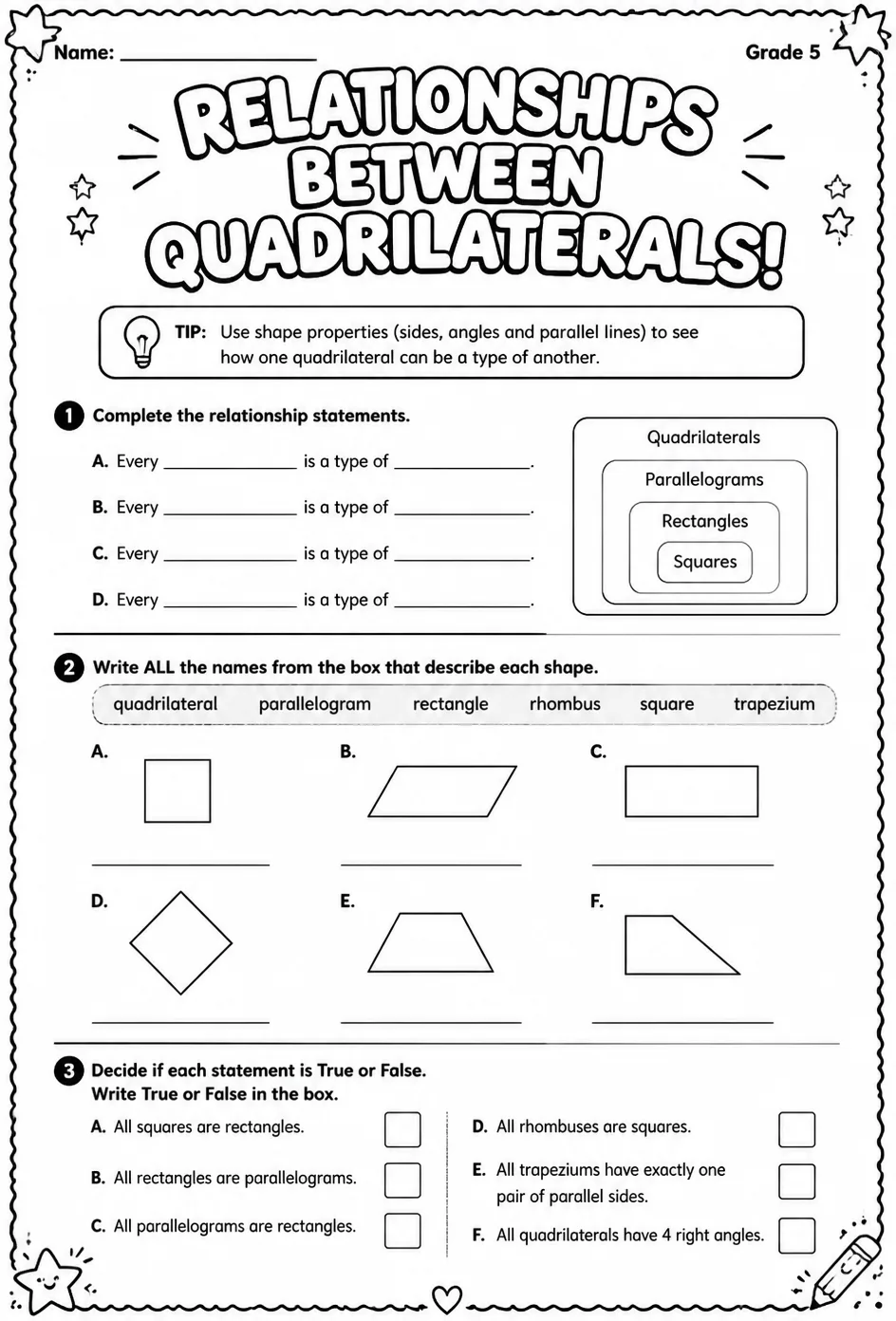 Identify the relationships between quadrilaterals