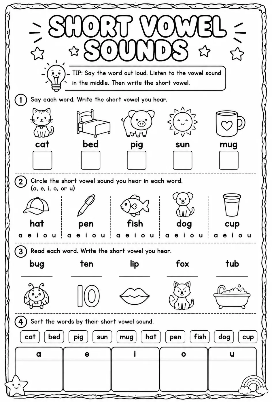 Identify the short vowel sound in a word