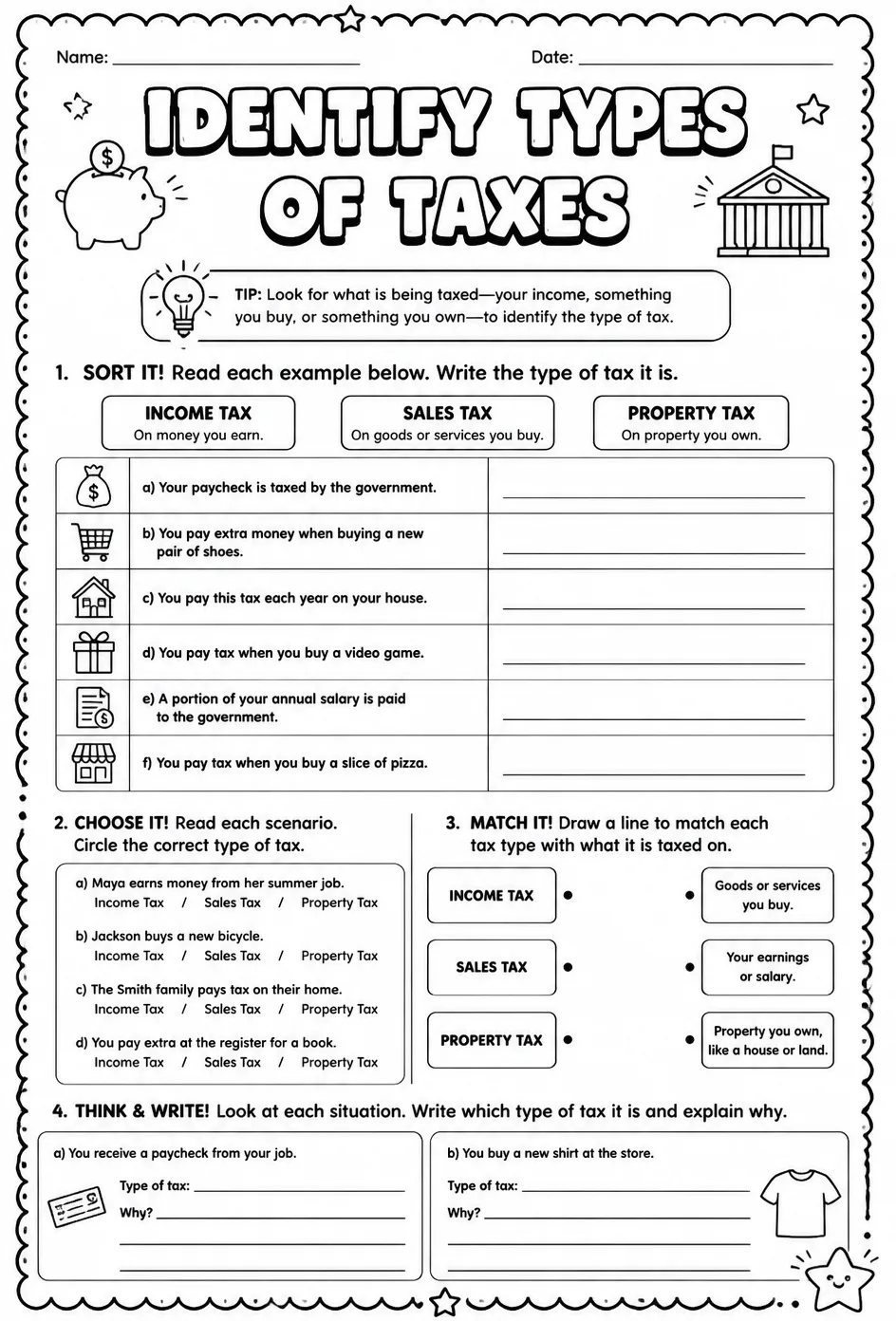 Identify types of taxes