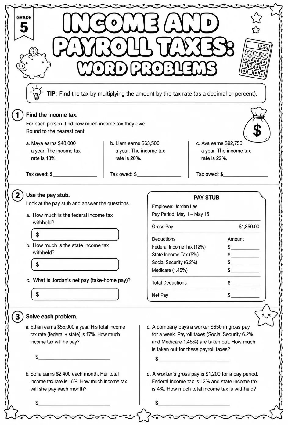 Income and payroll taxes: word problems
