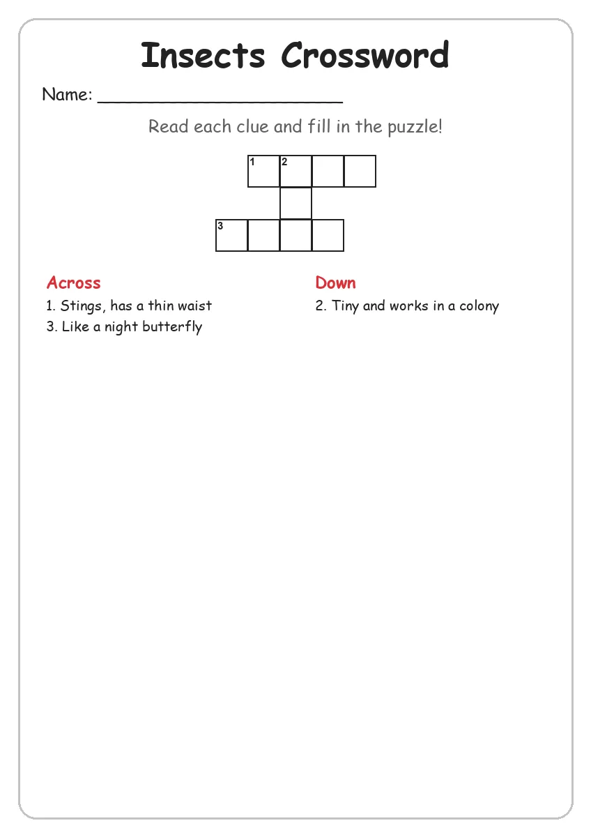 Insects Crossword (Grade 1)