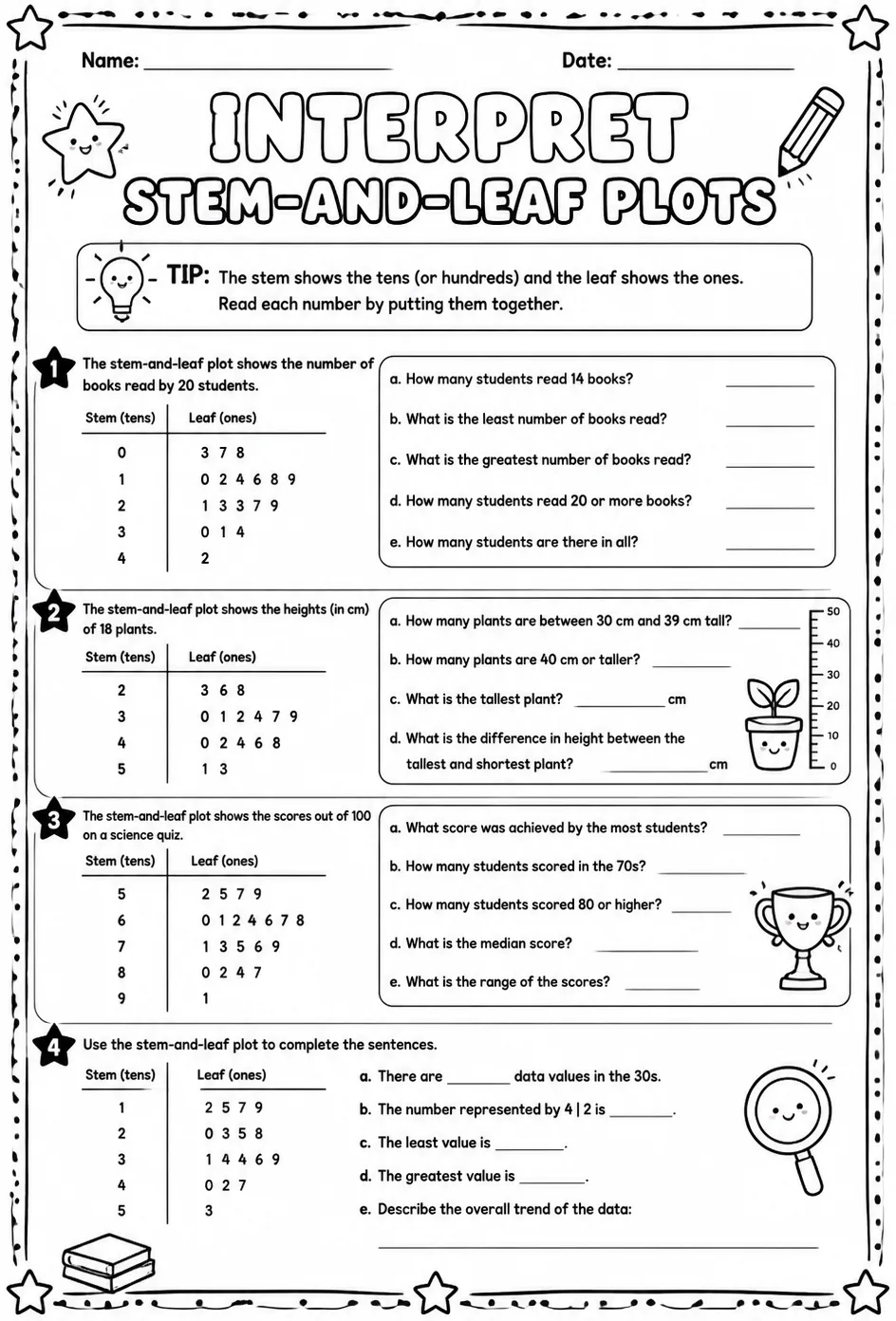 Interpret stem-and-leaf plots