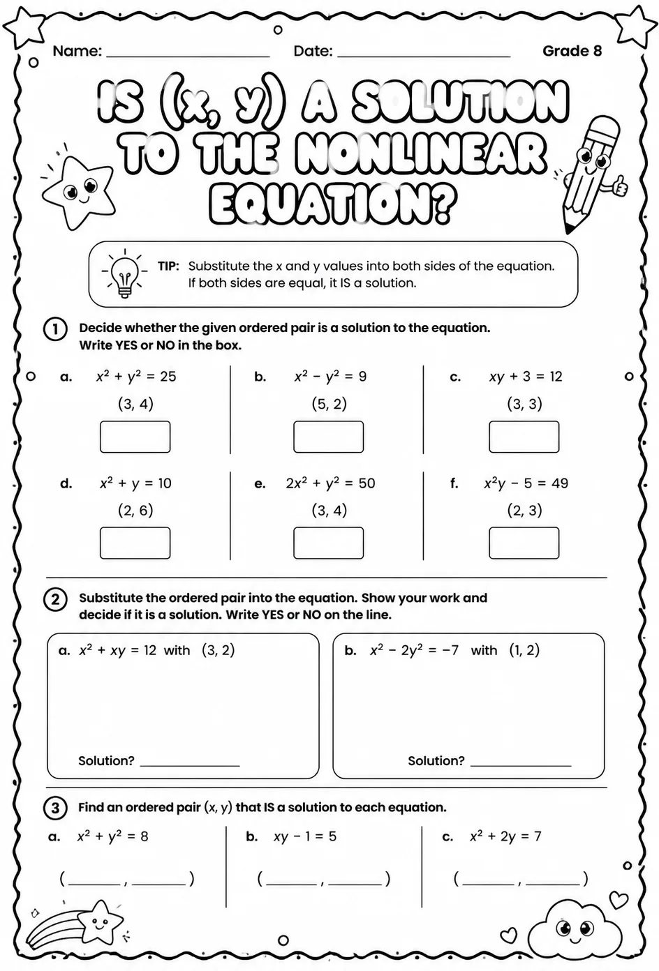Is (x, y) a solution to the nonlinear equation?