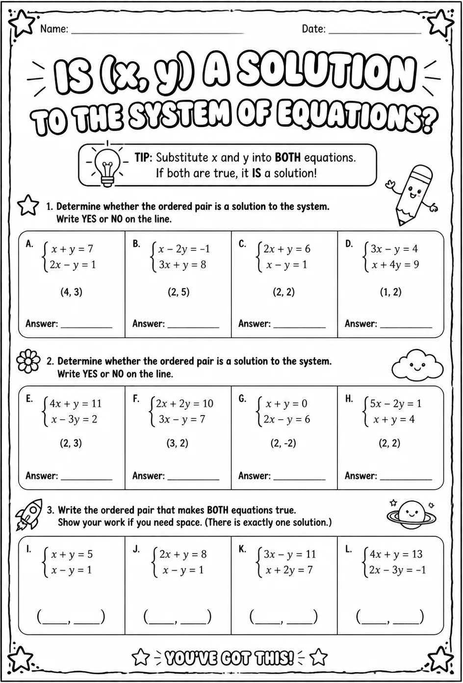 Is (x, y) a solution to the system of equations?