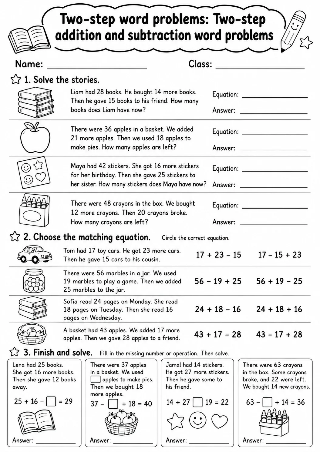 Grade 3 Two-step Word Problems Math Worksheet Pack