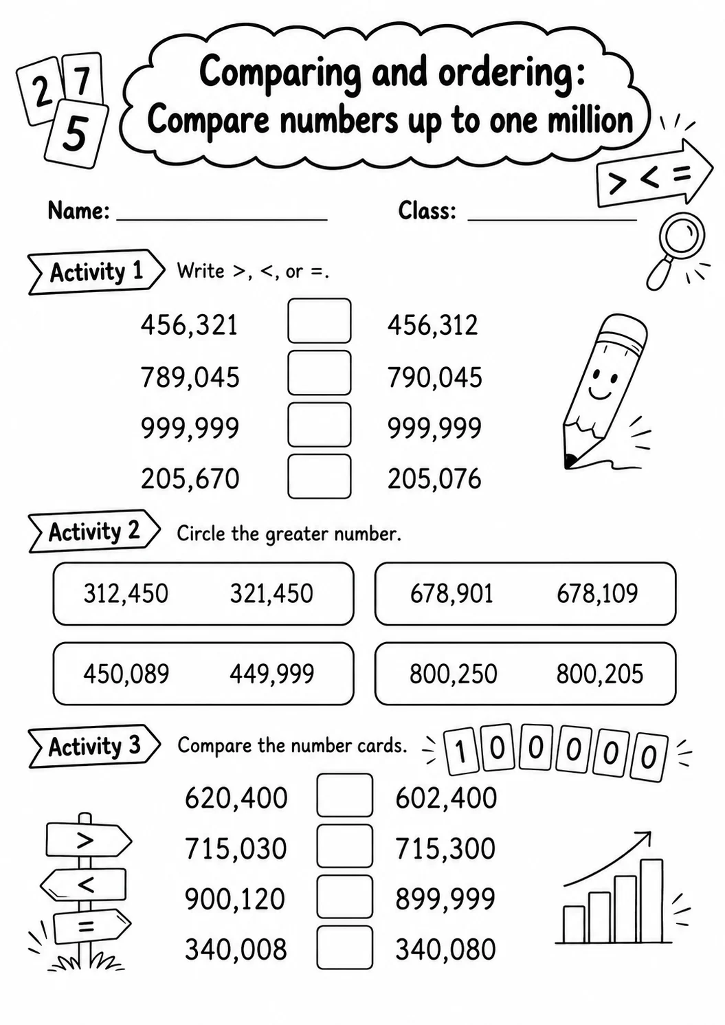 Grade 4 Comparing And Ordering Math Worksheet Pack