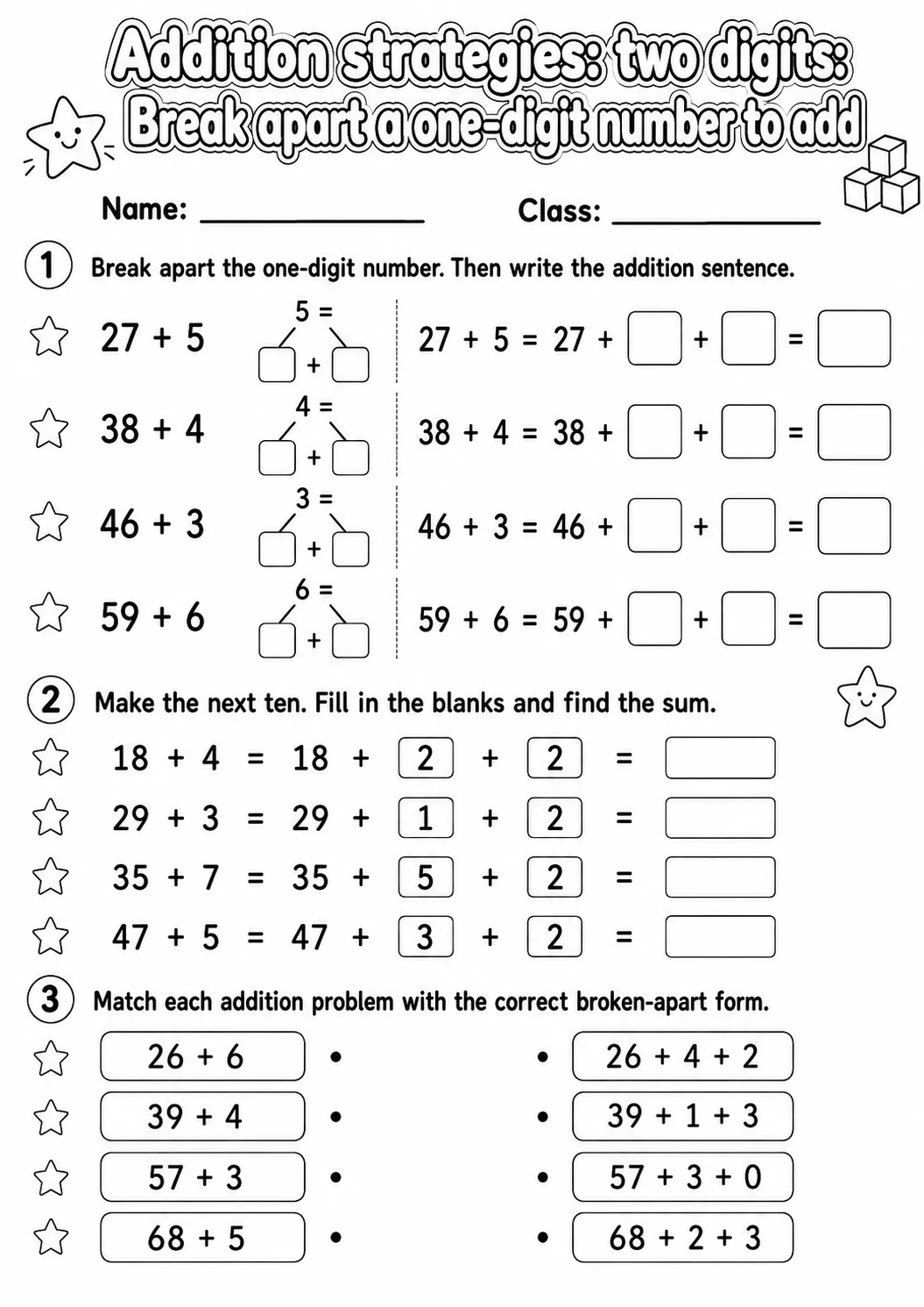 Grade 2 Addition Strategies: Two Digits Math Worksheet Pack