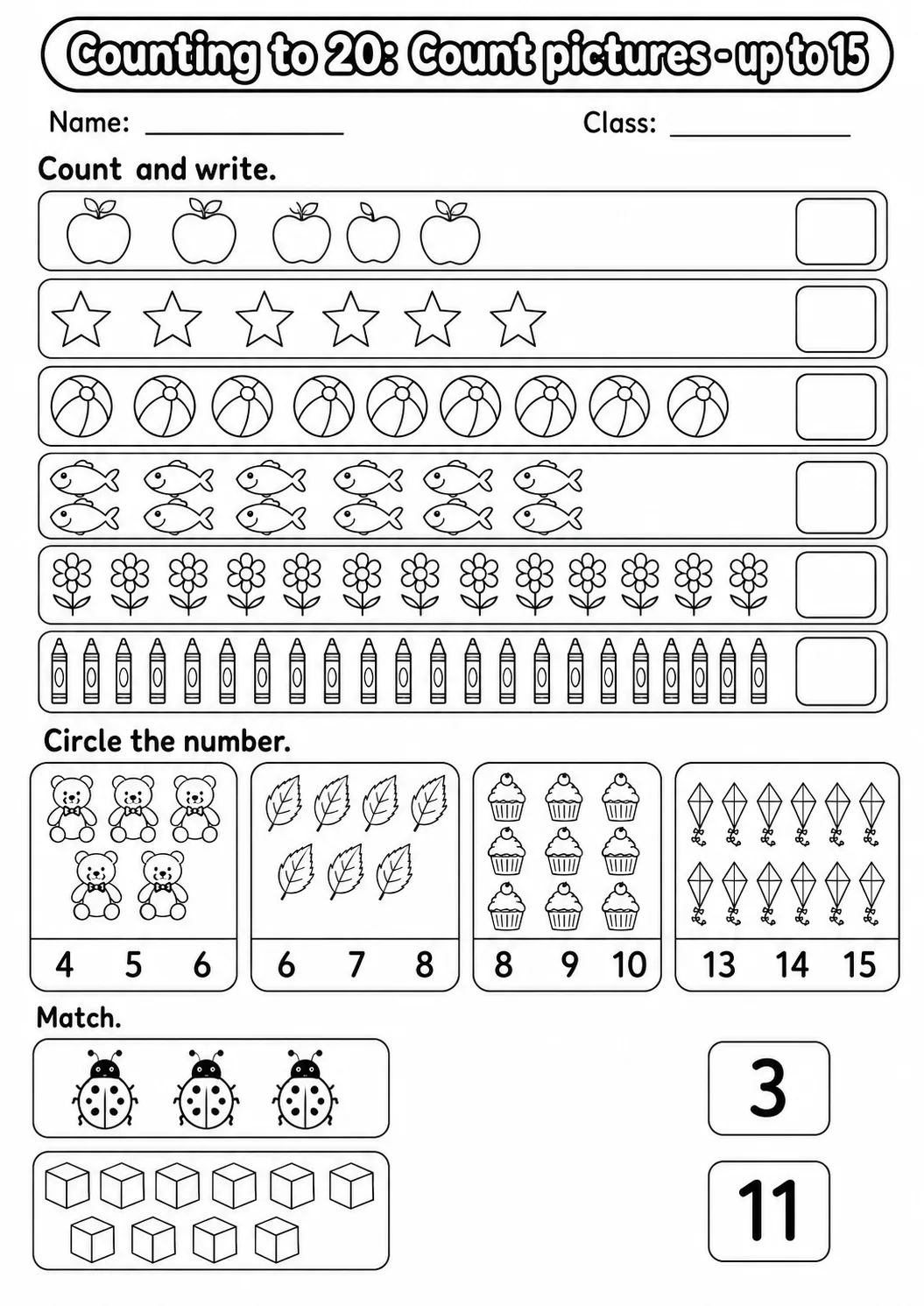 Kindergarten Counting to 20 Math Worksheet Pack