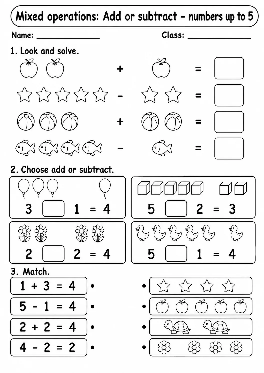 Kindergarten Mixed Operations Math Worksheet Pack