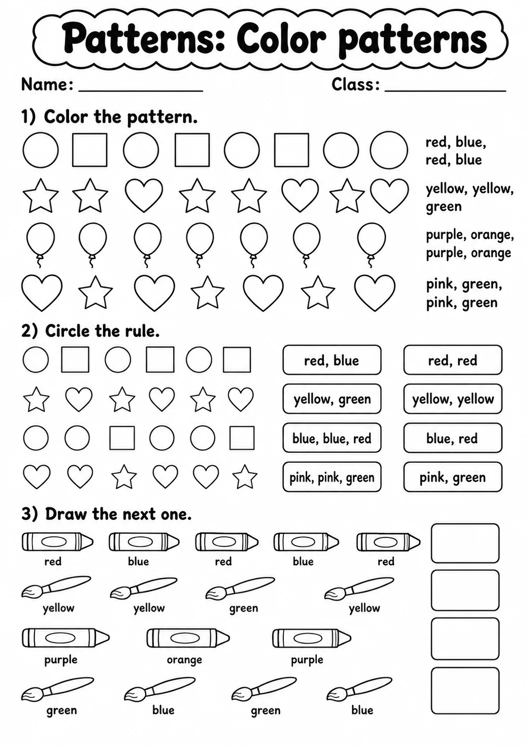 Kindergarten Patterns Math Worksheet Pack