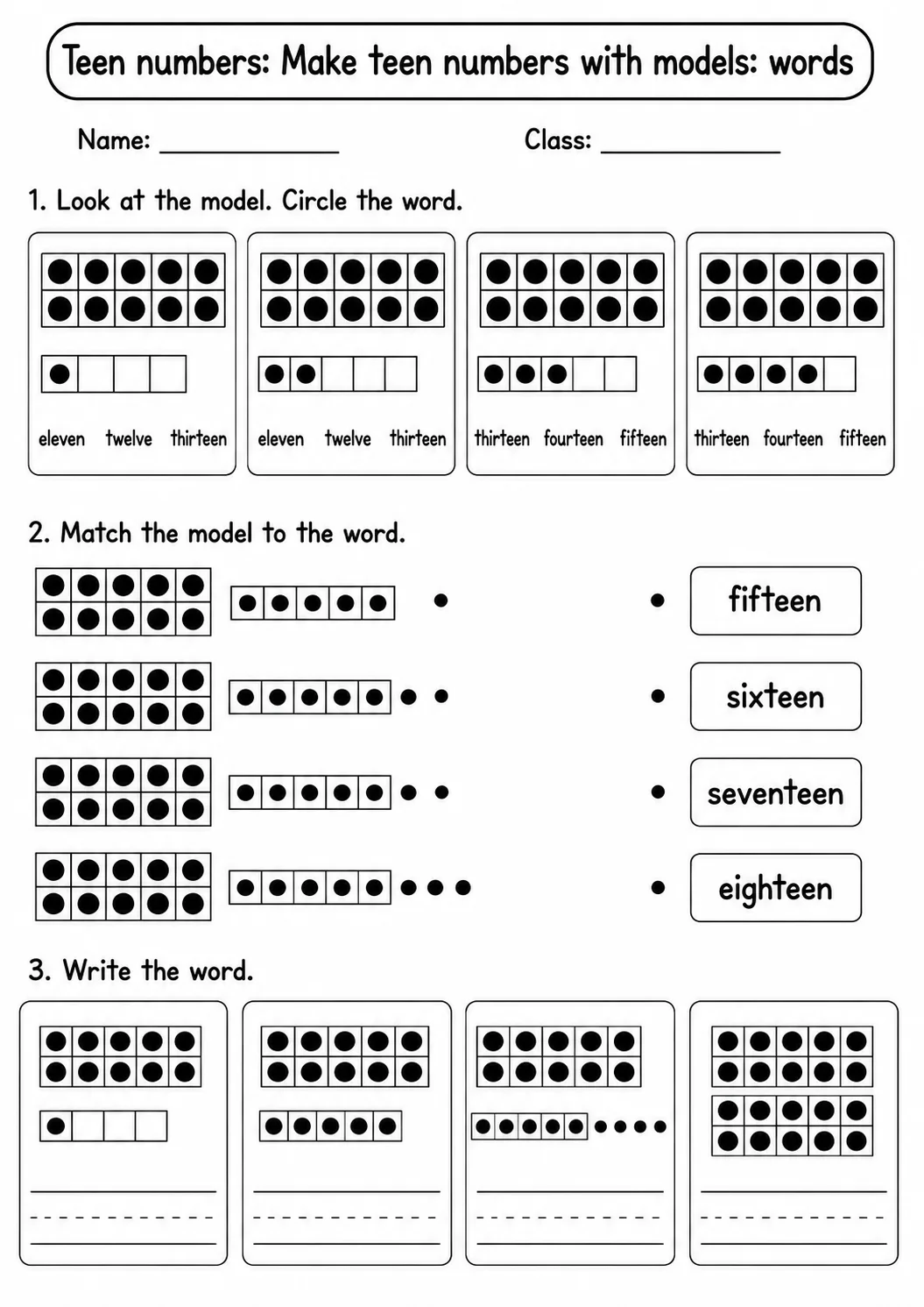 Kindergarten Teen Numbers Math Worksheet Pack