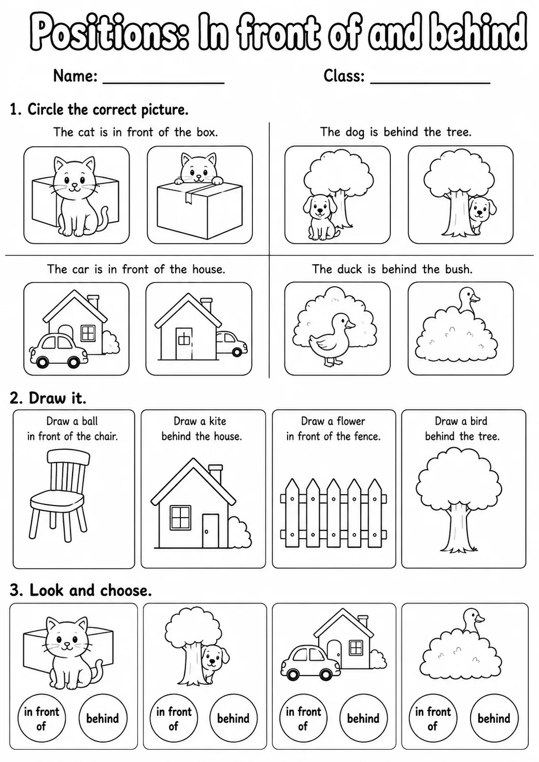 Pre-K Positions Math Worksheet Pack