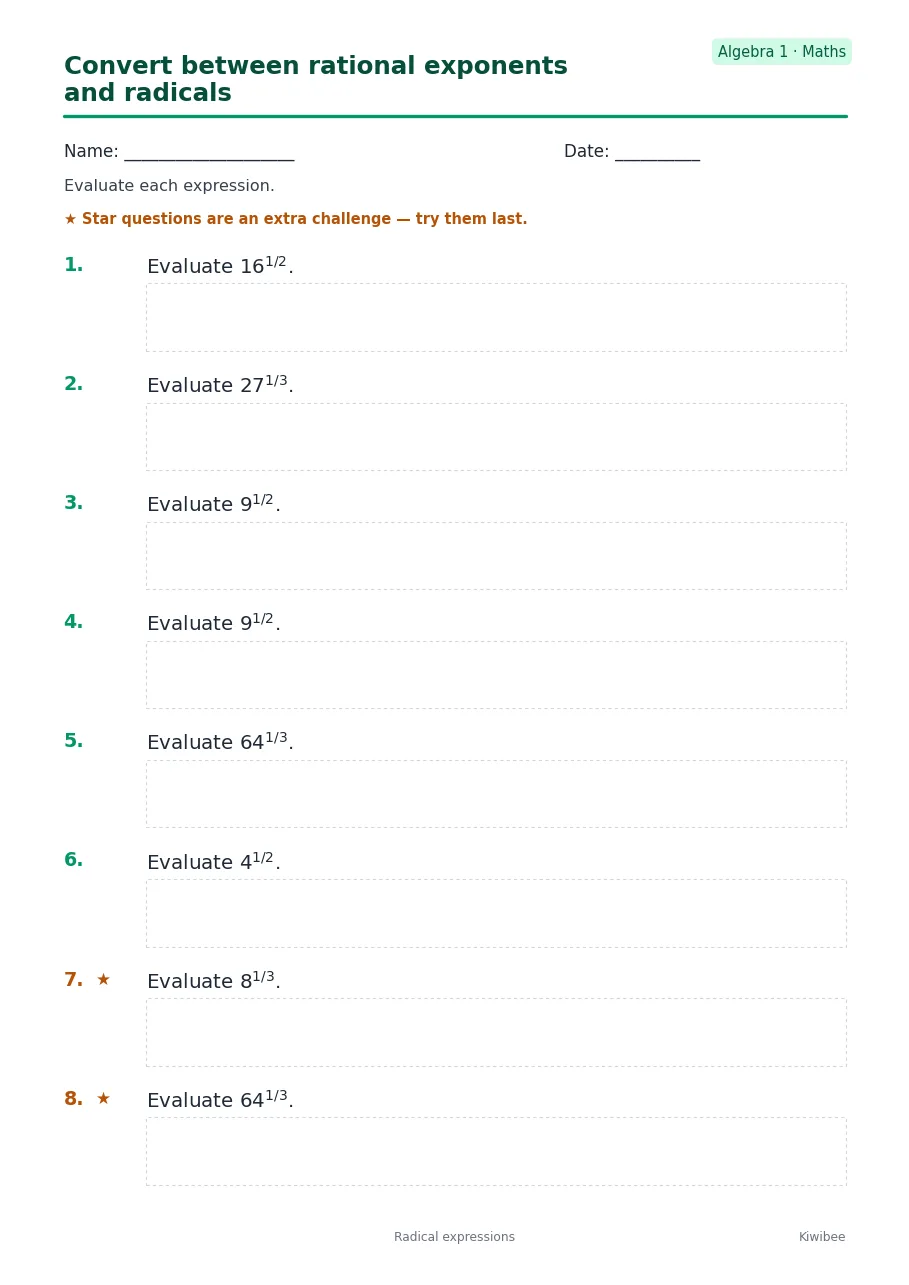 Convert between rational exponents and radicals