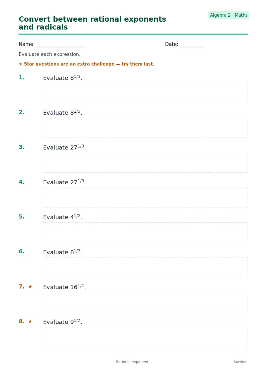 Convert between rational exponents and radicals