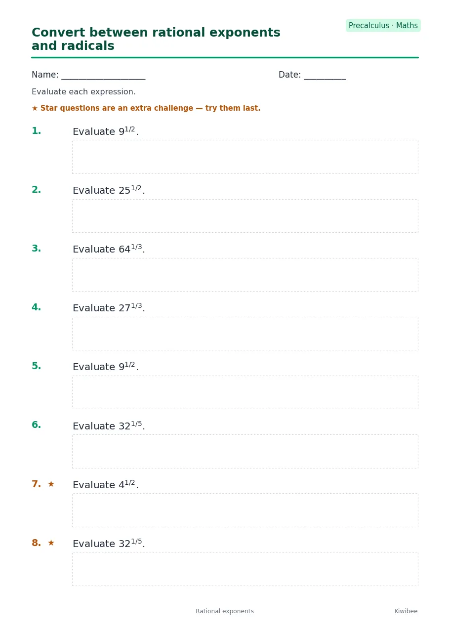Convert between rational exponents and radicals