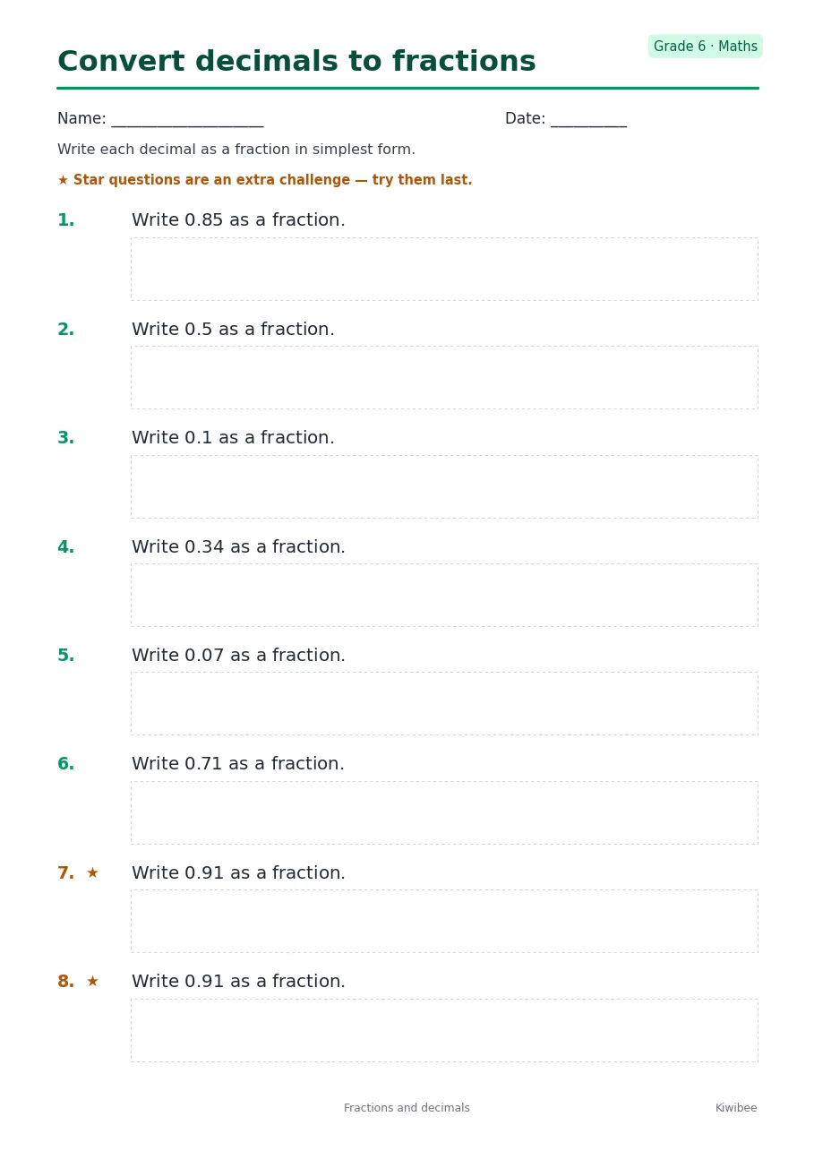 Convert decimals to fractions