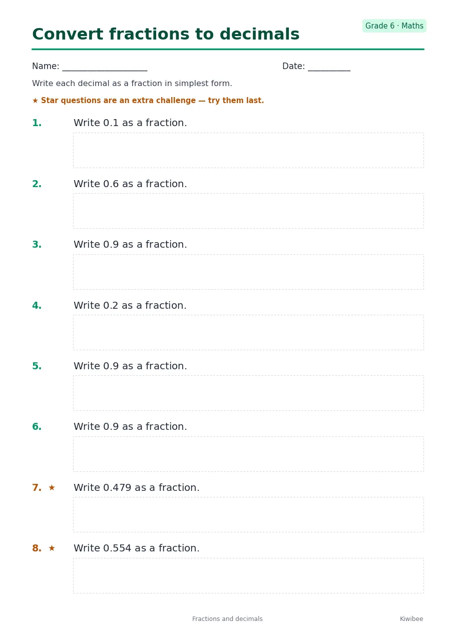 Convert fractions to decimals