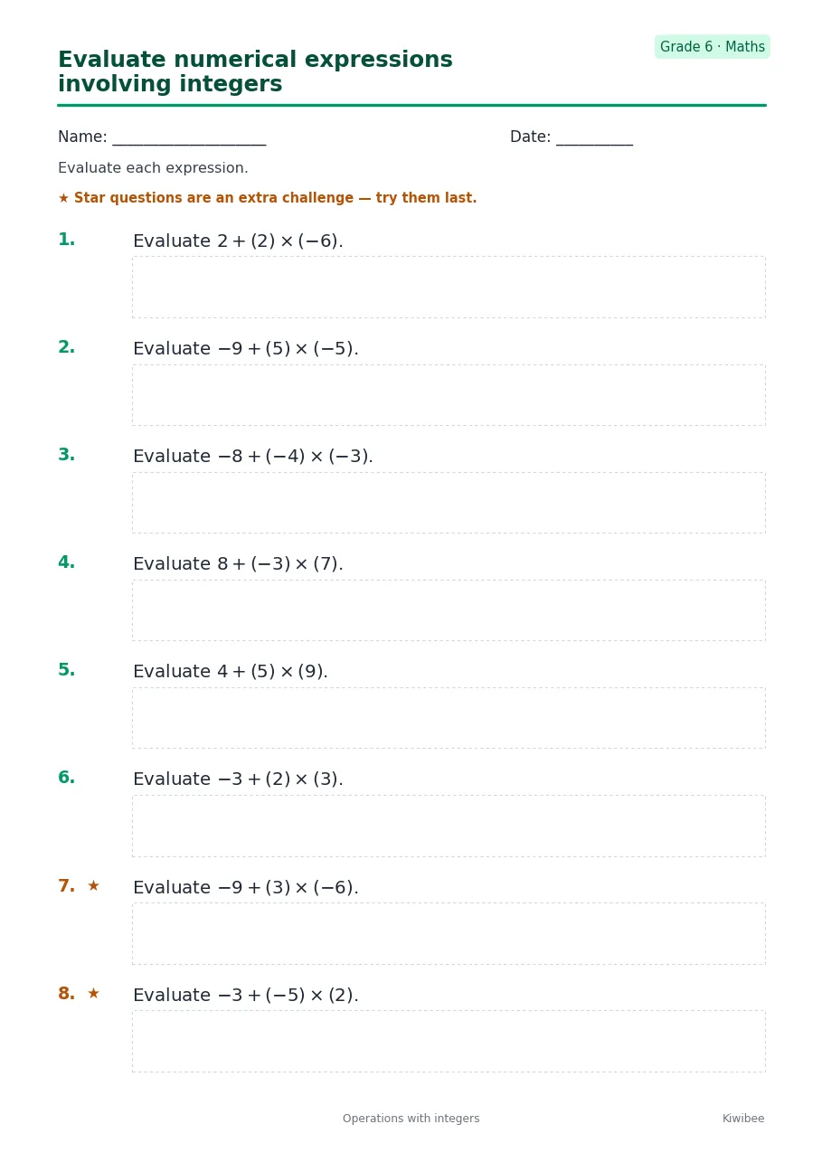 Evaluate numerical expressions involving integers
