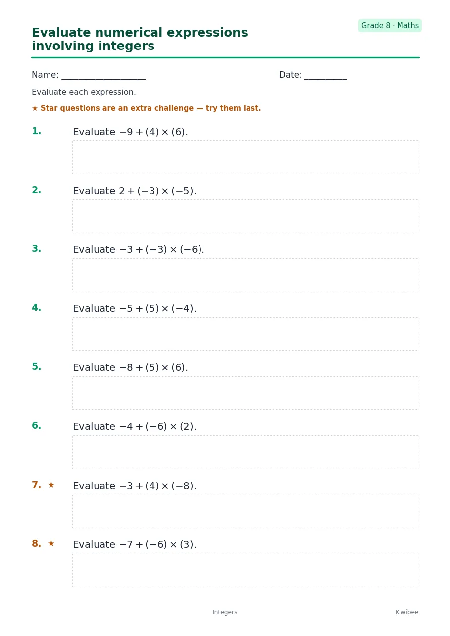 Evaluate numerical expressions involving integers