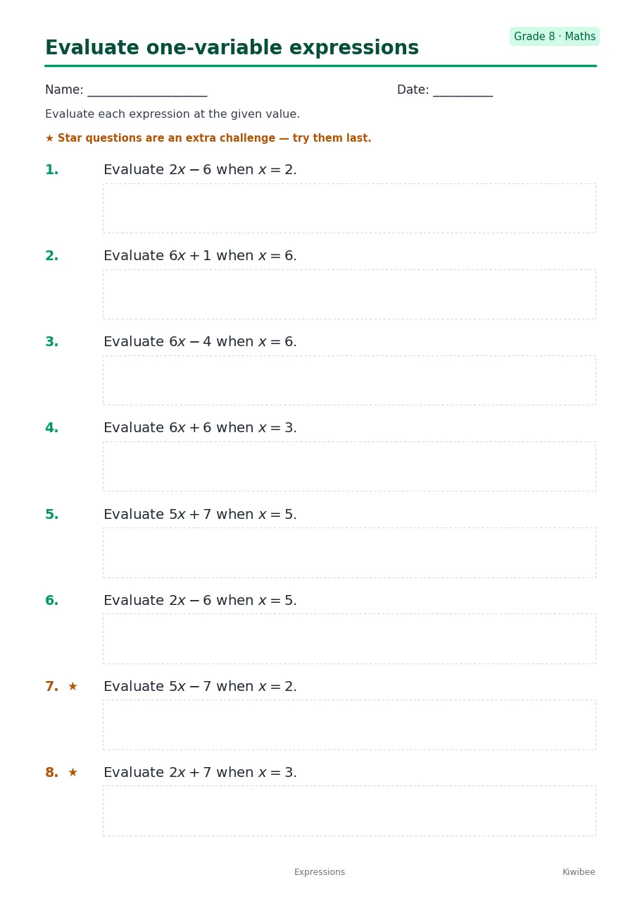 Evaluate one-variable expressions