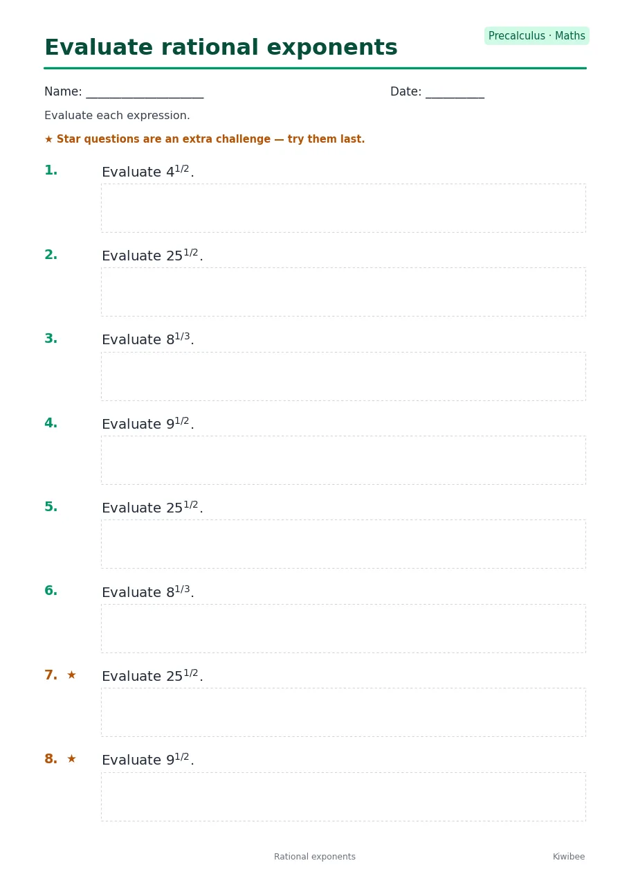 Evaluate rational exponents