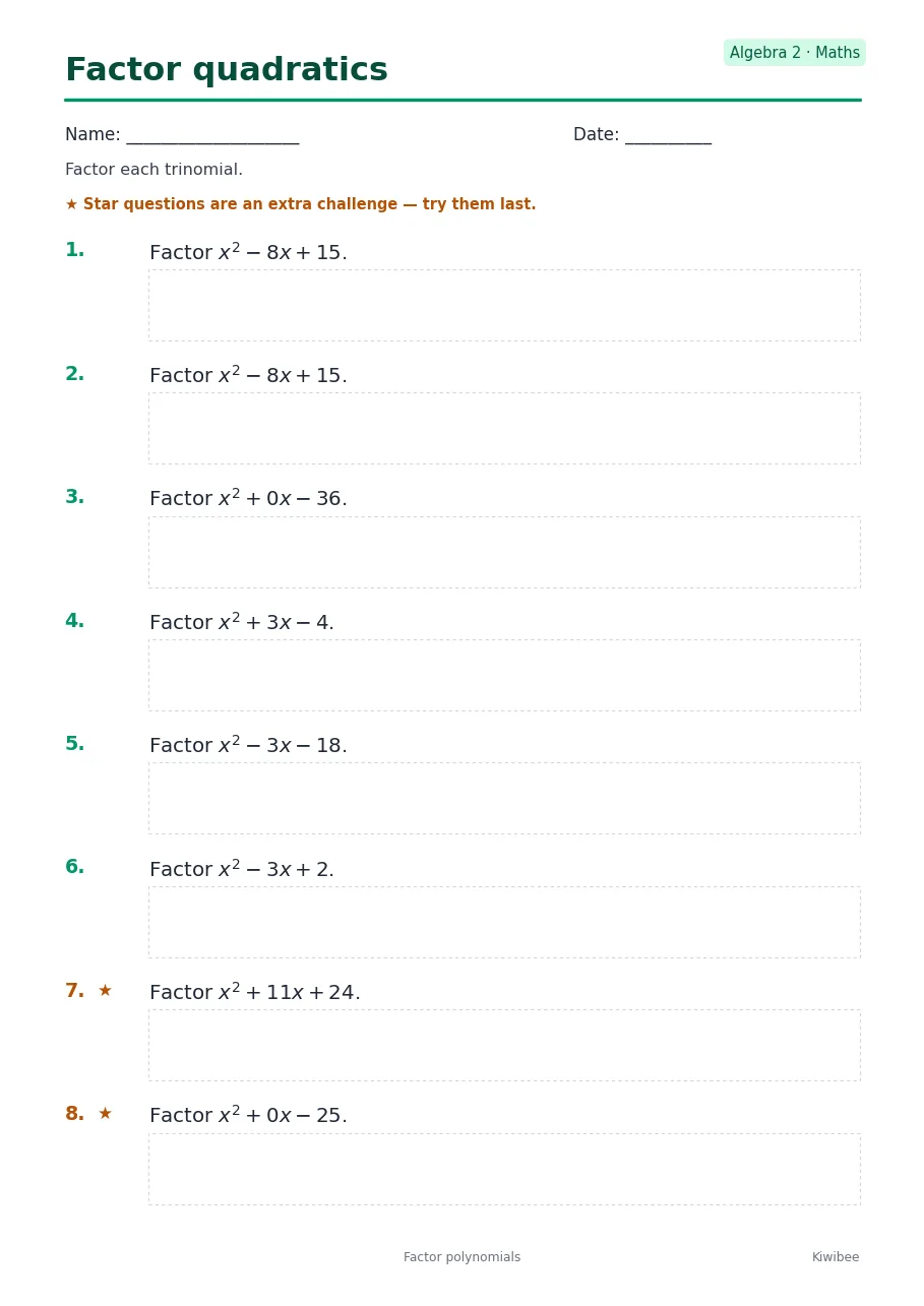 Factor quadratics