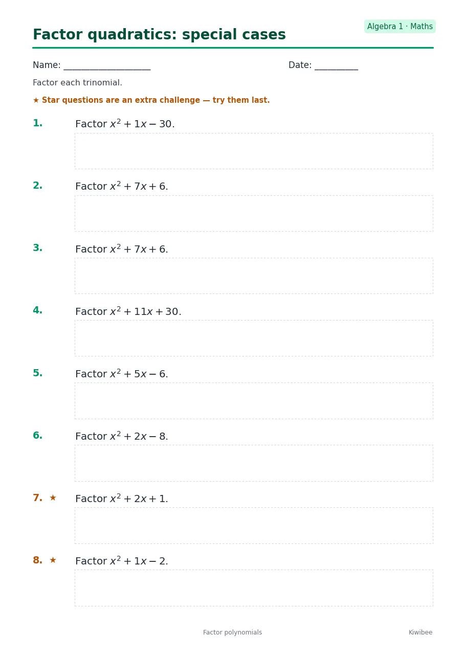 Factor quadratics: special cases
