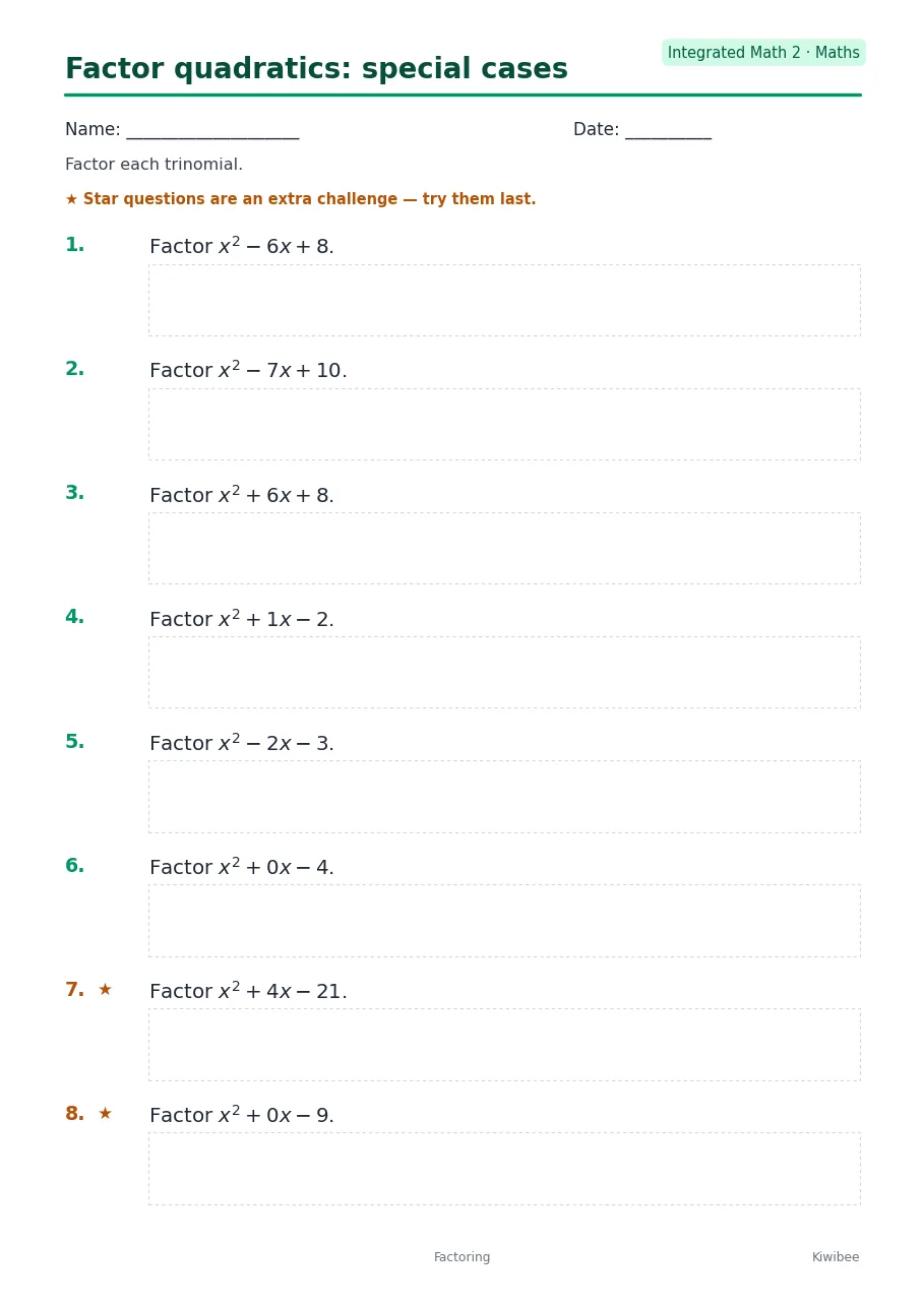Factor quadratics: special cases