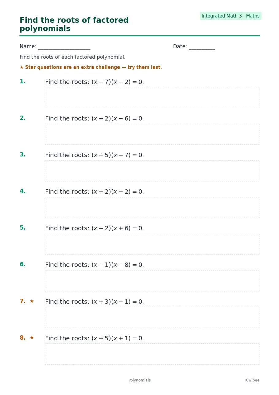 Find the roots of factored polynomials