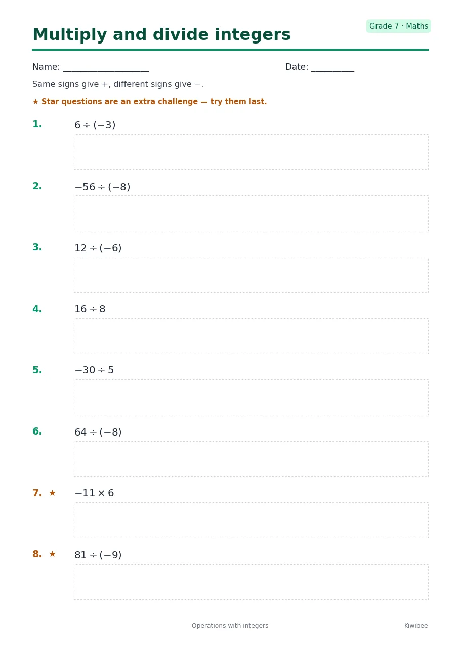 Multiply and divide integers