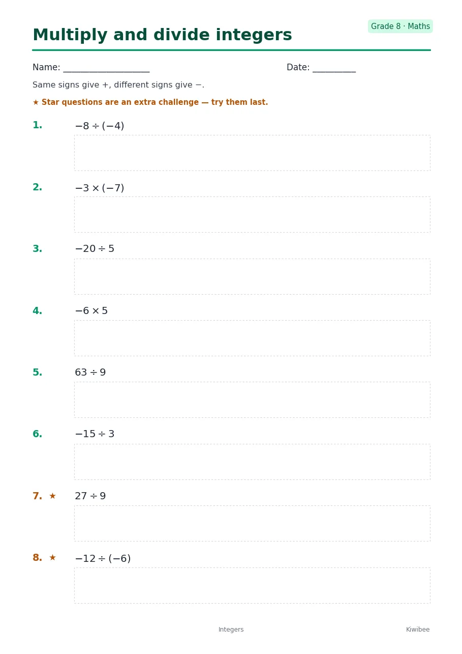 Multiply and divide integers