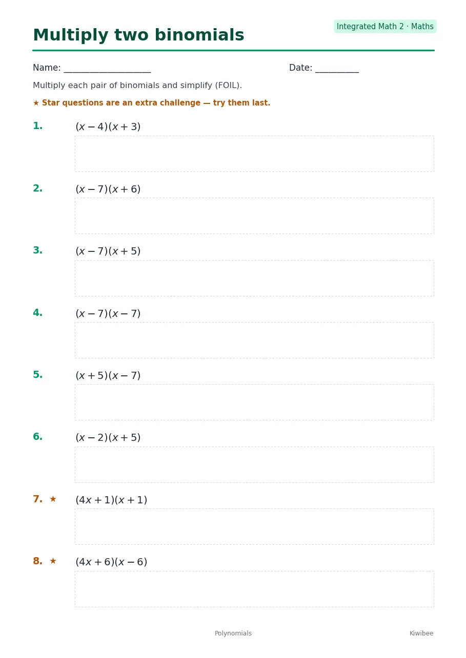 Multiply two binomials
