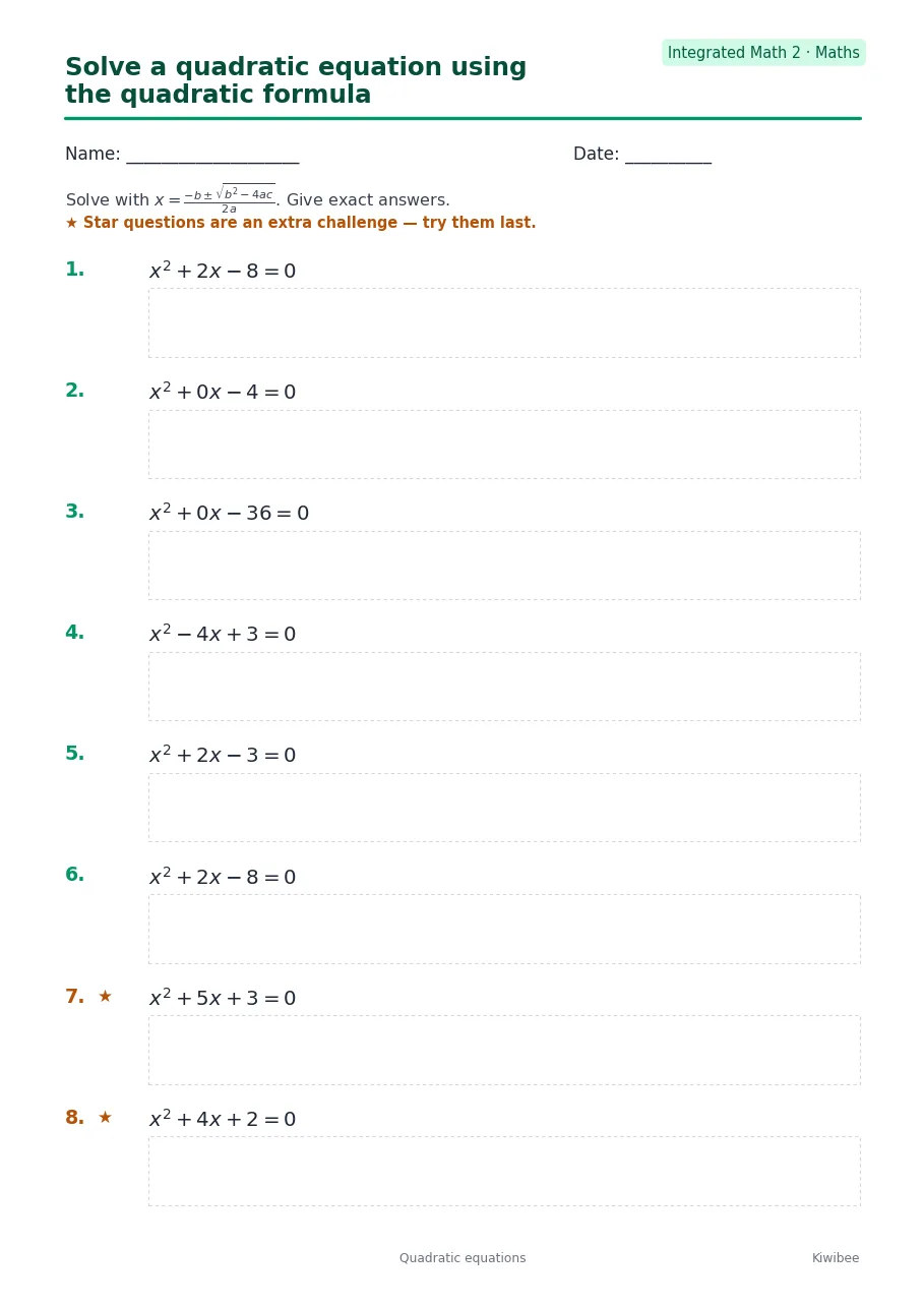 Solve a quadratic equation using the quadratic formula