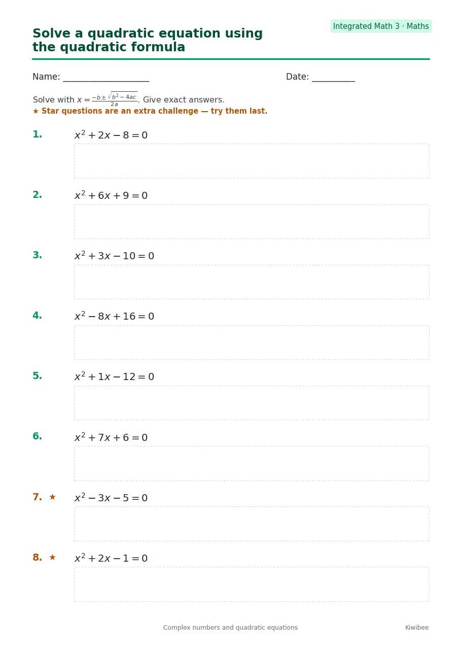 Solve a quadratic equation using the quadratic formula
