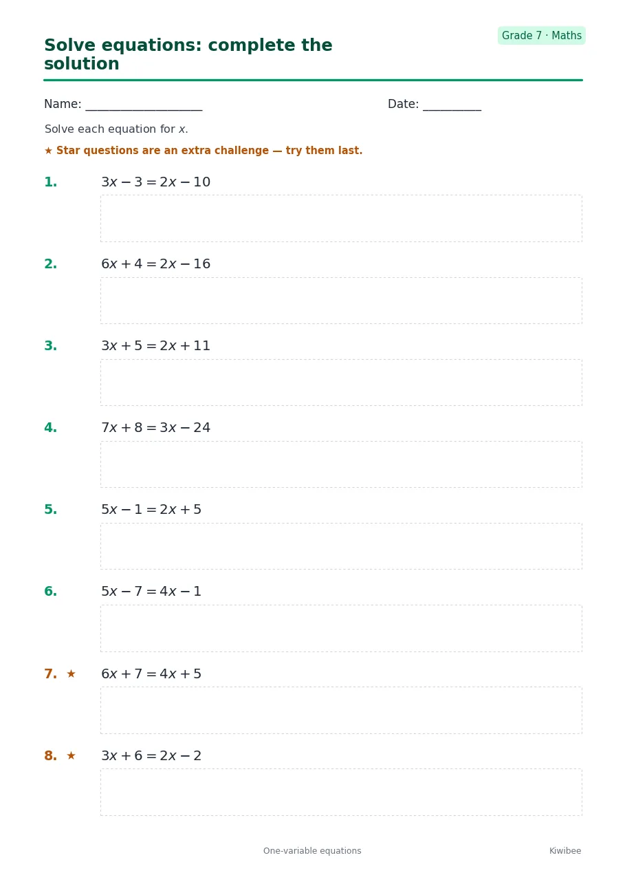 Solve equations: complete the solution