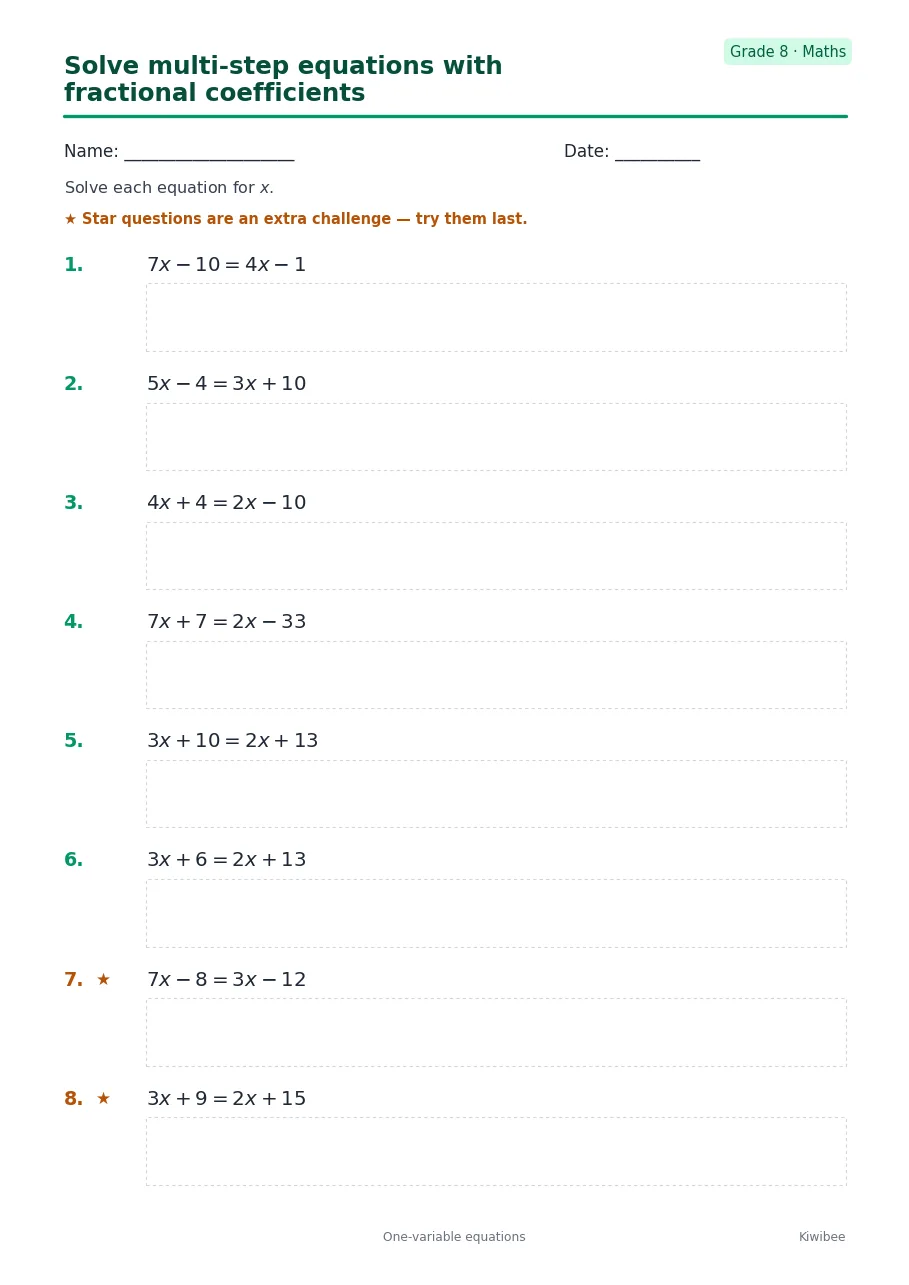 Solve multi-step equations with fractional coefficients