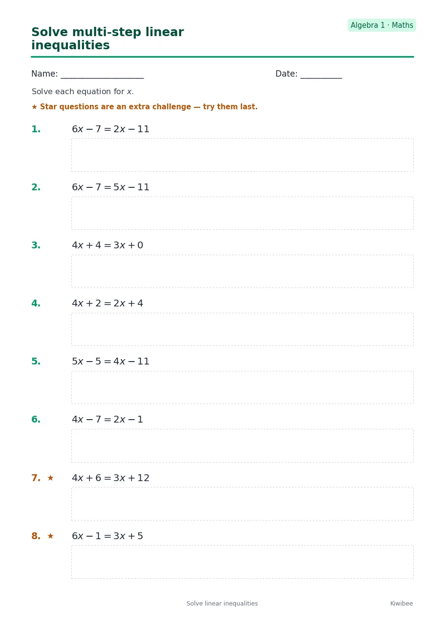 Solve multi-step linear inequalities