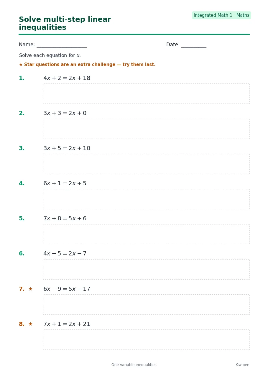 Solve multi-step linear inequalities