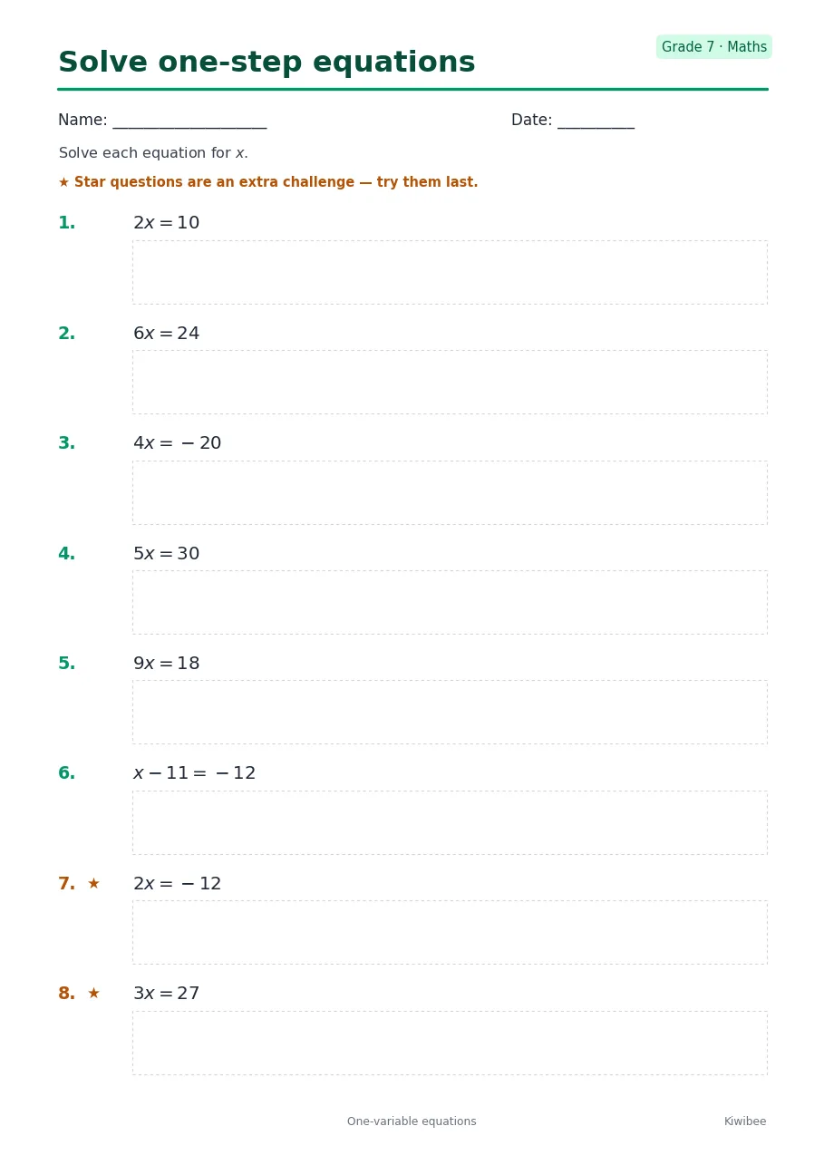Solve one-step equations